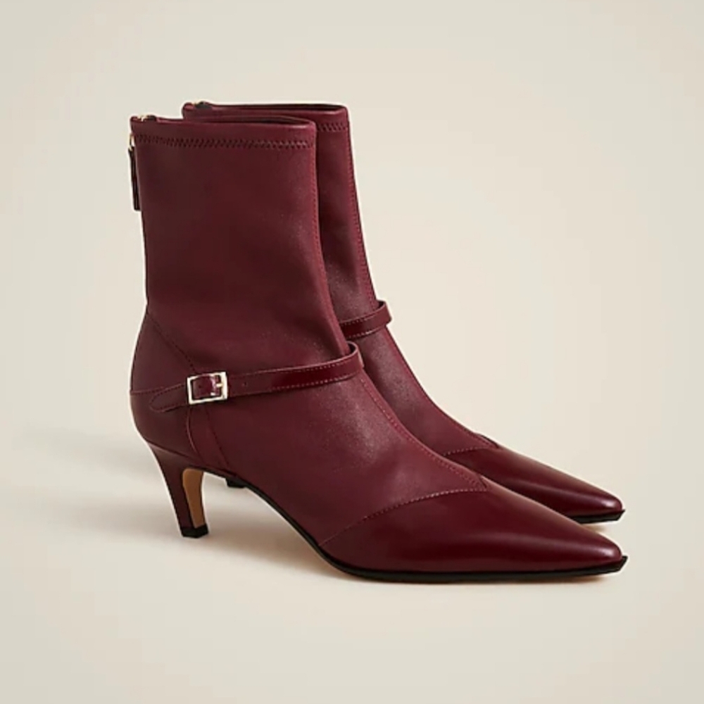 LAST CHANCE NIB JCrew Stevie stretch leather ankle boot Burgundy 7.5